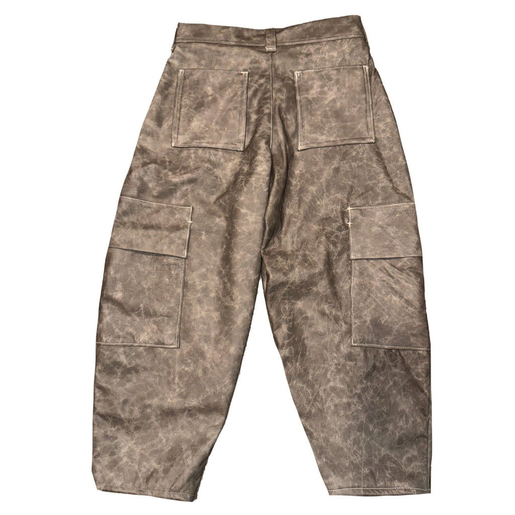 Grey Leather Cargo Pants