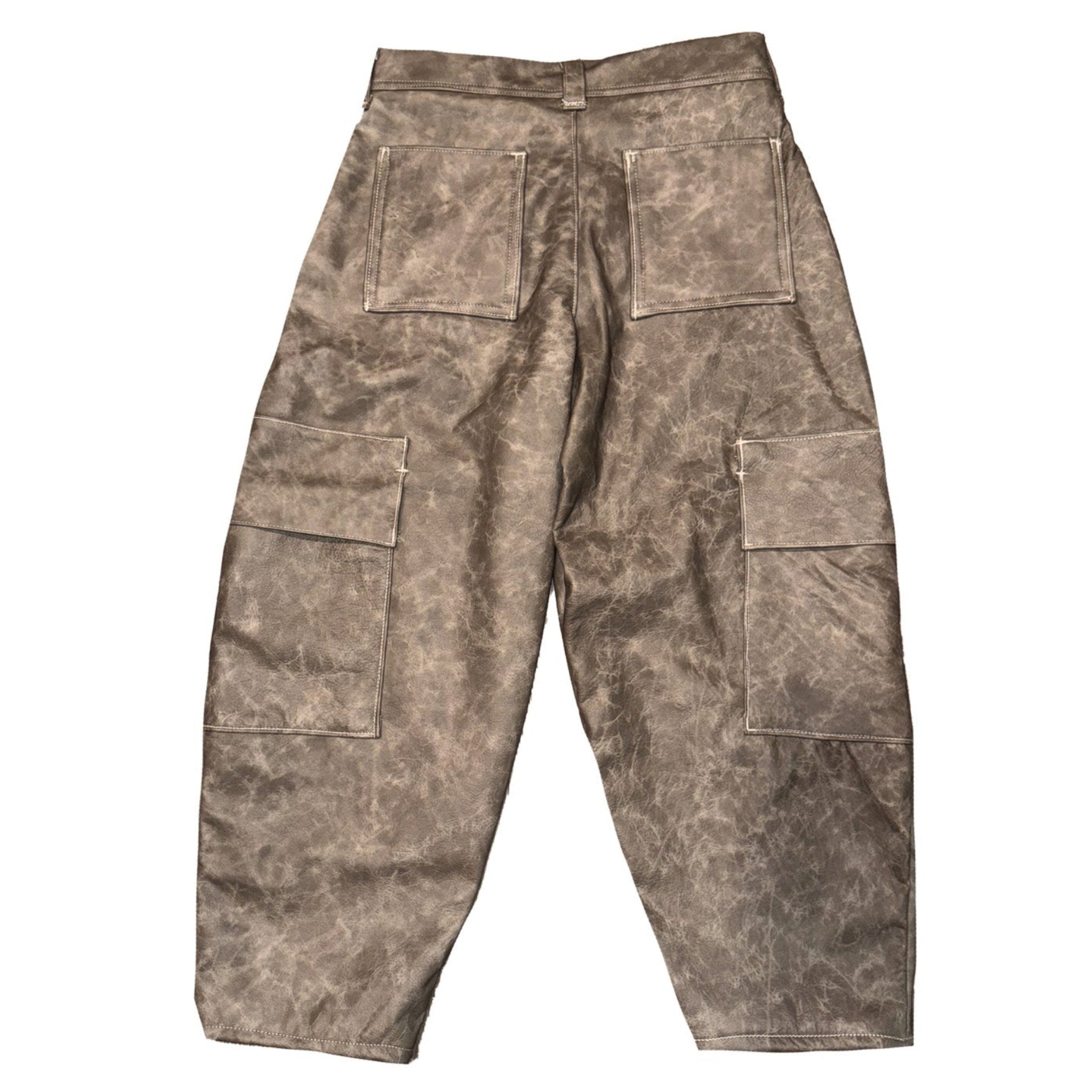 Grey Leather Cargo Pants