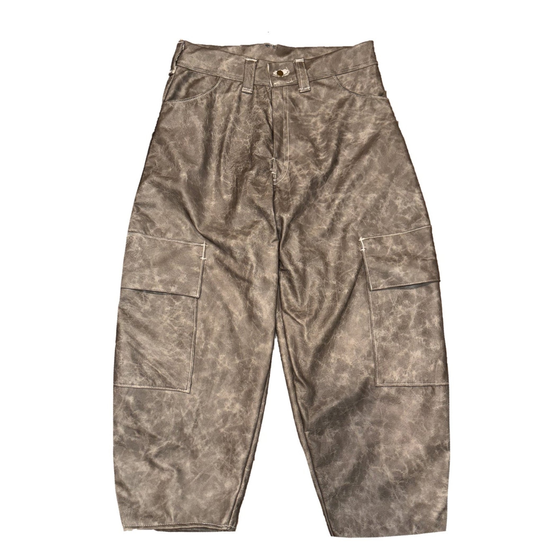 Grey Leather Cargo Pants